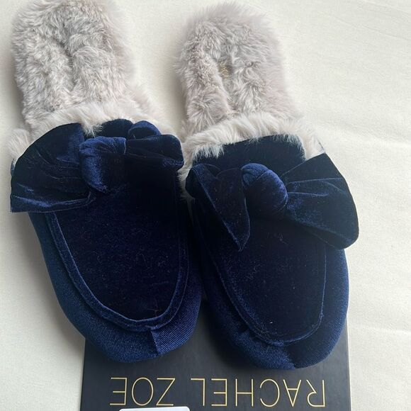 Rachel Zoe Blue Velvet Bow Slippers - Picture 3 of 9